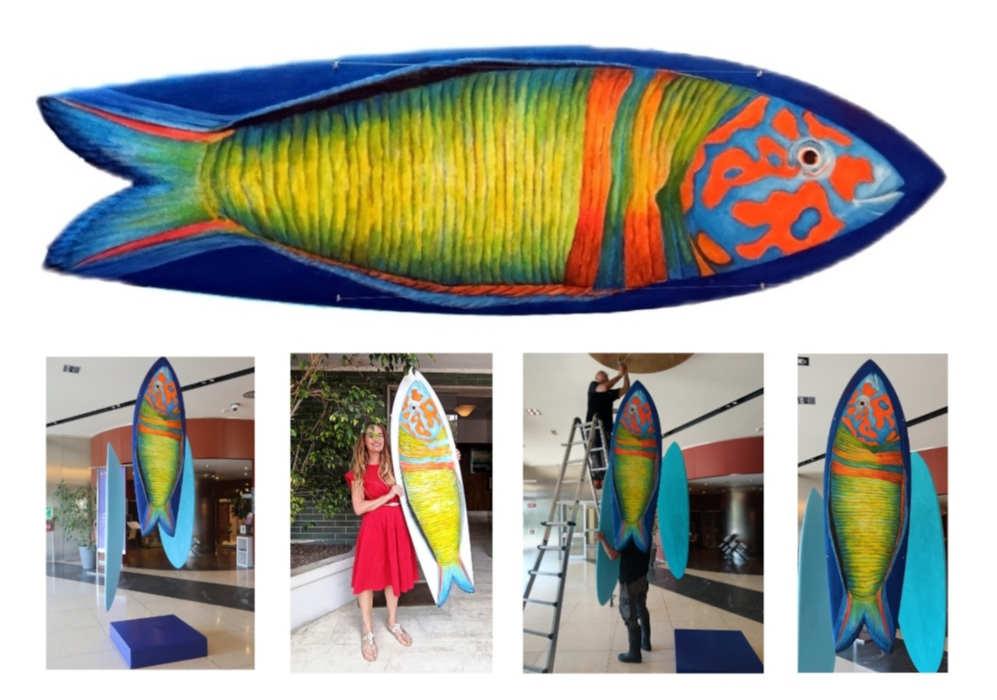 Acrylics on surfboard, 170 cm - Hand painted. Private collection