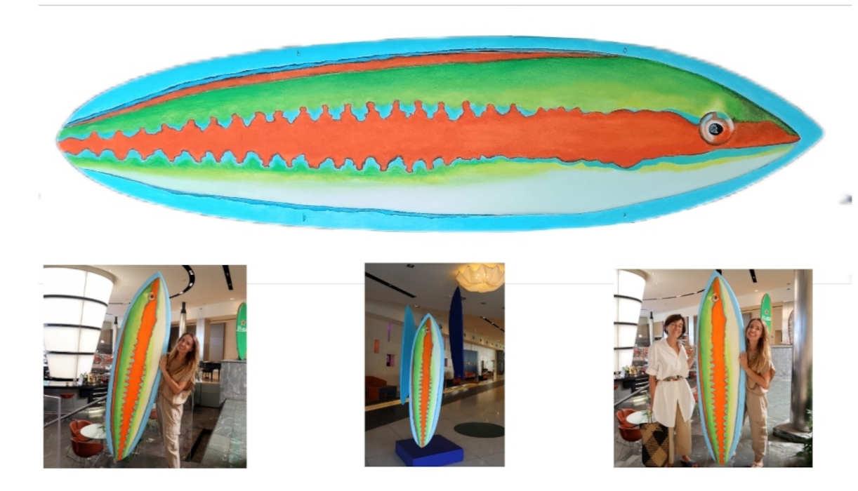 Acrylics on surfboard, 190 cm - Hand painted